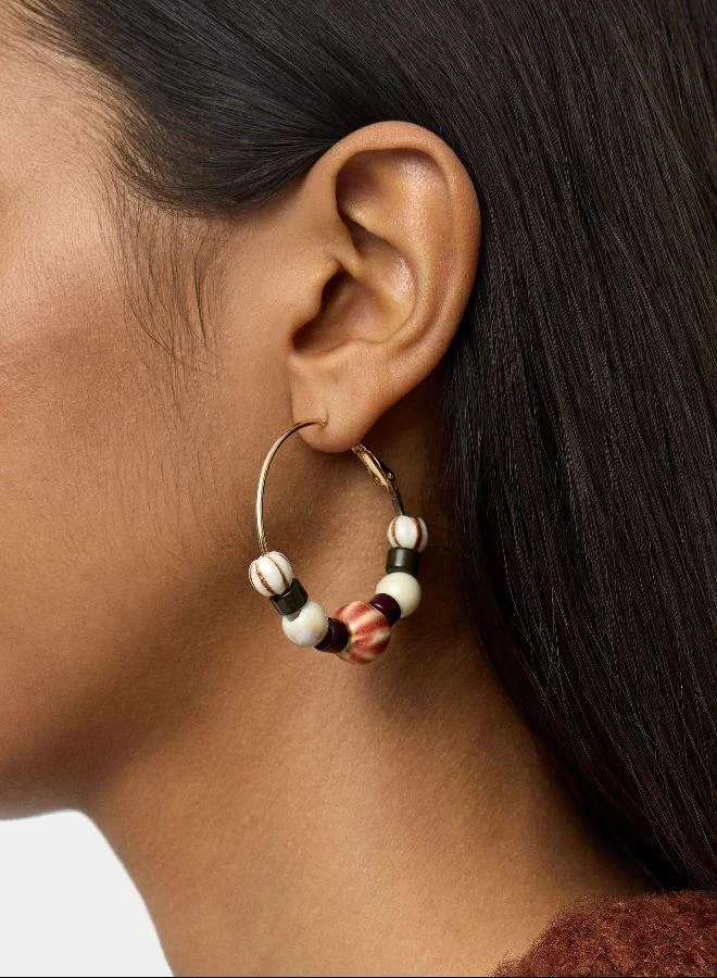 بارفوا أقراط دائرية مع خرز خزفي