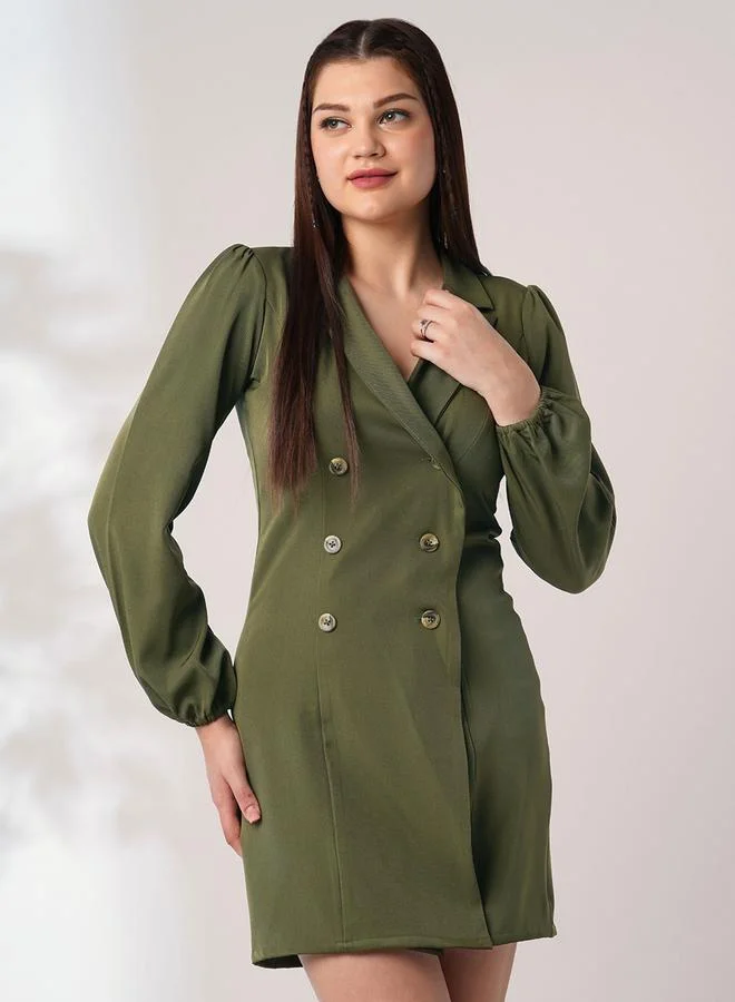 Green Long Sleeves Mini Blazer Dress