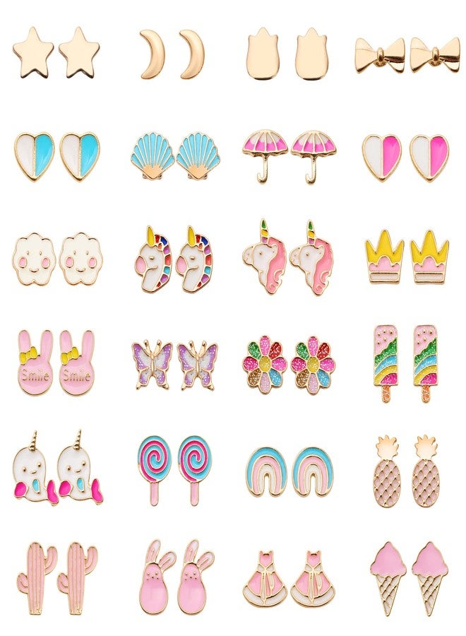 TAOMOCO 24 Pairs Hypoallergenic Stud Earrings Set for Girls Sensitive Ears With Stainless Steel Post Colorful Cute Earrings for Girls Women - Image 1