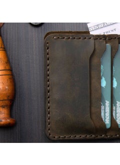 Vagave Genuine Leather Wallet Handmade Crazy Leather Men's Wallet Card Holder Khaki Green  - Image 1