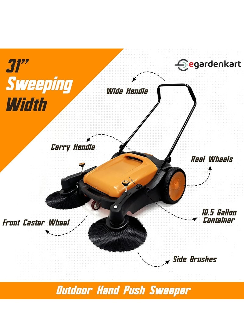 Egardenkart Egardenkart, Walk-Behind Outdoor Hand Push Sweeper - 10.5 Gallon Capacity, 31" Sweeping width, Sweeps up to 30,000 ft²/Hour,  - Image 3