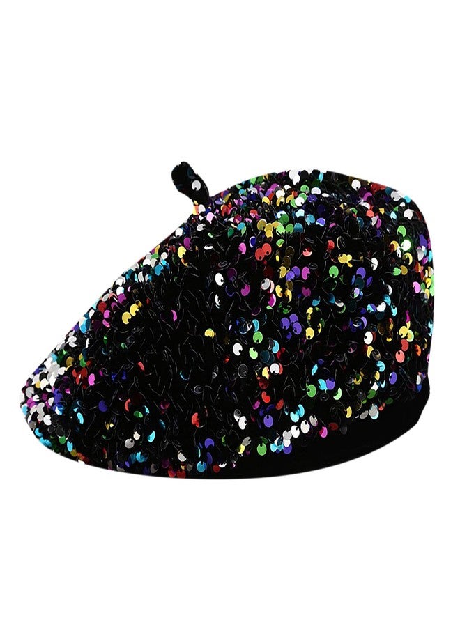 Caviotess Sparkly Sequin Beret for Women Glitter Velvet Beanie French Beret Hats Adjustable Painter Cap Fall Winter Hat - Image 2