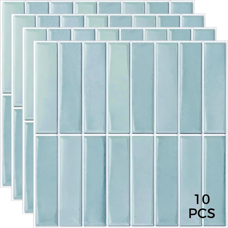 Generic Backsplash Tiles, Frosted Finish, Mint Green, 10 Pack Peel and Stick Tiles, Decoration Tiles for Kitchen and Bathroom, Self Adhesive Wall Panels - Image 1