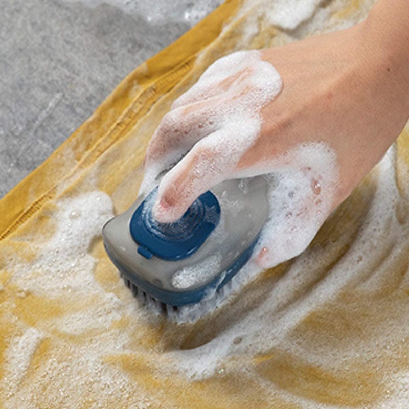 PERMAFROST Multifunction Hard Bristle Cloth Brush for Laundry | 2 in 1 Kitchen Dish,Bowl,Pot,Cutlery,Bathroom Tiles Cleaning Brush/Scrubber/Spong with Refillable Liquid Soap Dispenser [Pack of 1] - Image 2