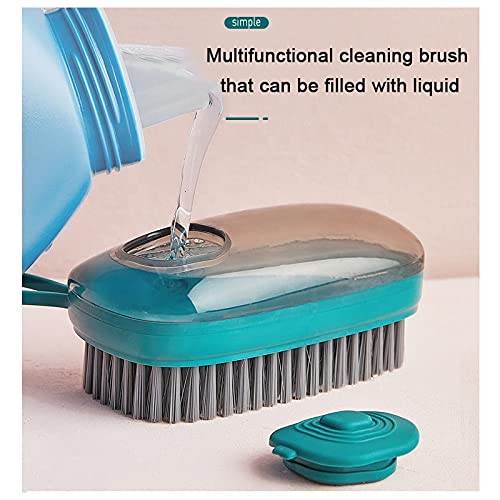 PERMAFROST Multifunction Hard Bristle Cloth Brush for Laundry | 2 in 1 Kitchen Dish,Bowl,Pot,Cutlery,Bathroom Tiles Cleaning Brush/Scrubber/Spong with Refillable Liquid Soap Dispenser [Pack of 1] - Image 4