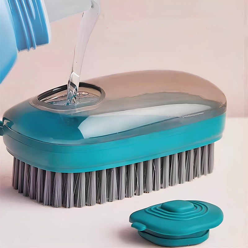 PERMAFROST Multifunction Hard Bristle Cloth Brush for Laundry | 2 in 1 Kitchen Dish,Bowl,Pot,Cutlery,Bathroom Tiles Cleaning Brush/Scrubber/Spong with Refillable Liquid Soap Dispenser [Pack of 1] - Image 1