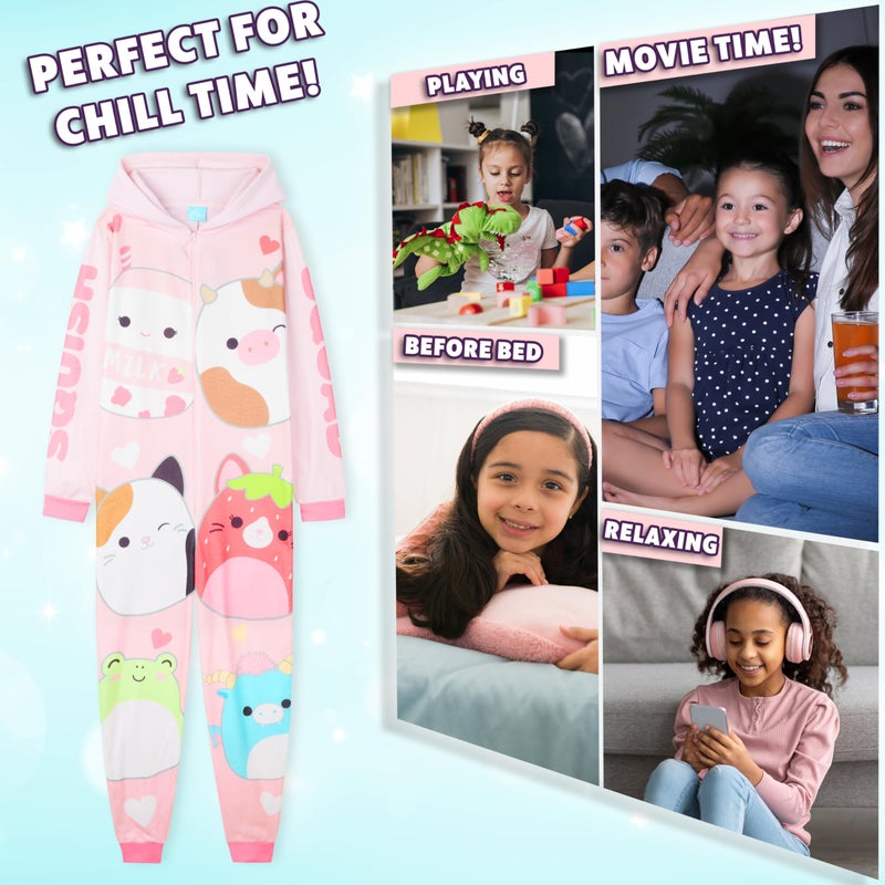 Squishmallows One-Piece Pajamas for Girls, Teens, 5â€“14 Years, Hooded Fleece Jumpsuit, Loungewear PJs, for Girls (11-12 Years, Pink) - Image 4