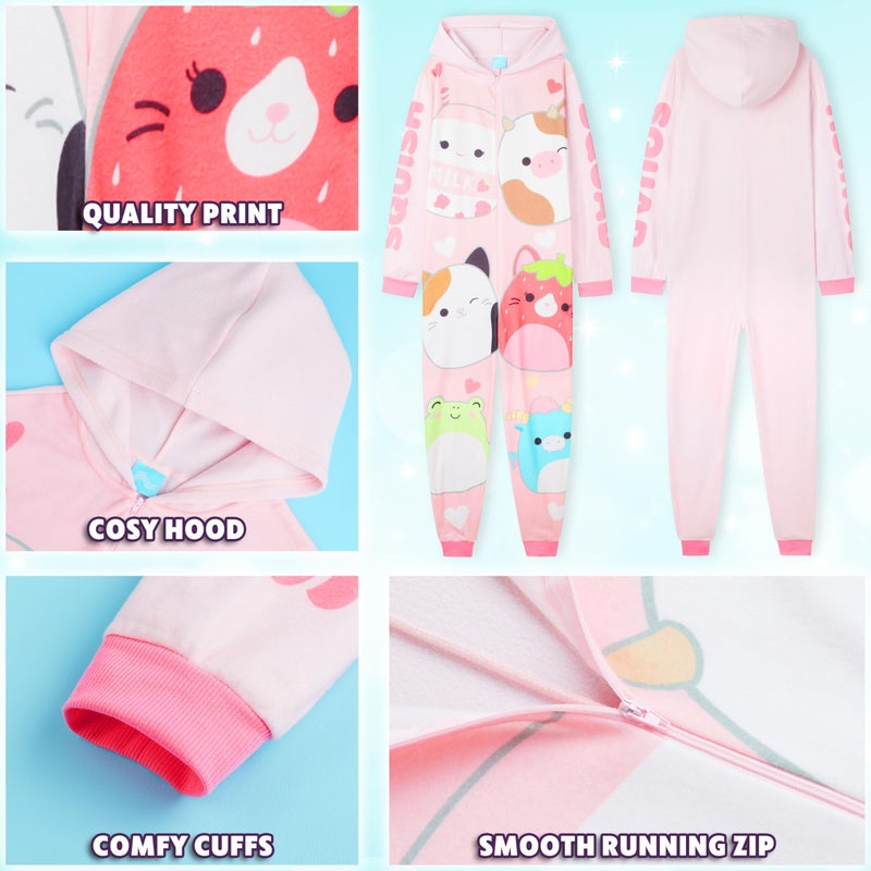 Squishmallows One-Piece Pajamas for Girls, Teens, 5â€“14 Years, Hooded Fleece Jumpsuit, Loungewear PJs, for Girls (11-12 Years, Pink) - Image 2