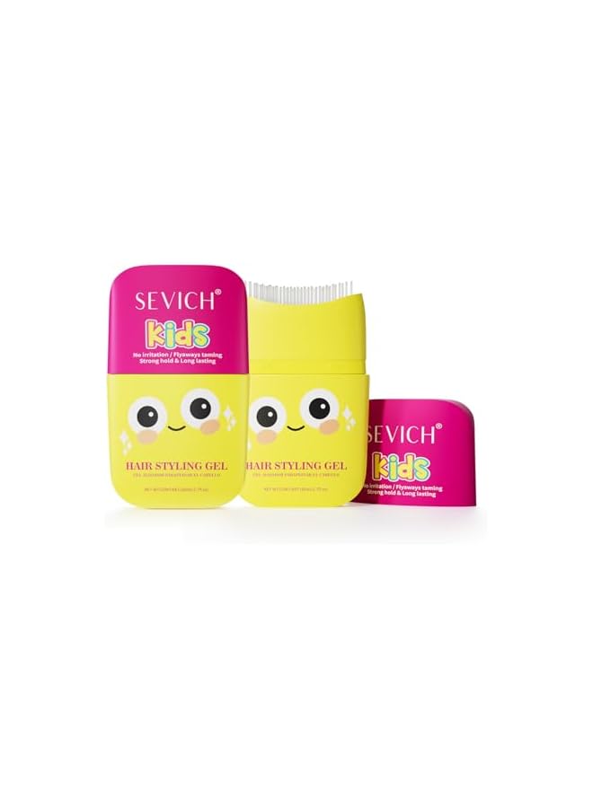 Sevich Kids Hair Gel for Girls & Boys (Pack of 2) - Hair Finishing Stick Styling Gel for Kids, Plant-Based Formula with Comb Design, Frizz Control & Easy Wash (Cartoon Bottle) 80ml - Image 1