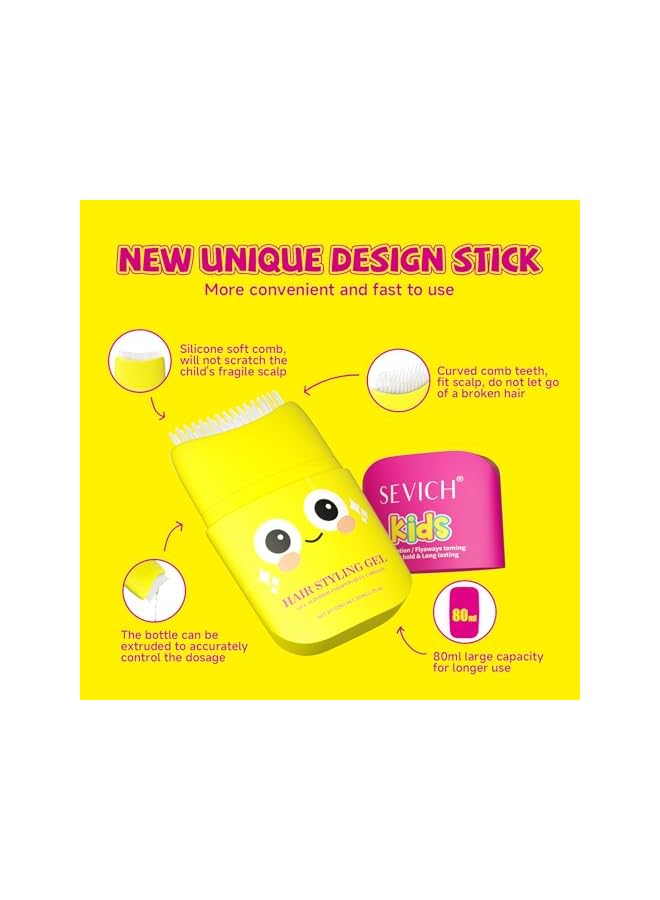 Sevich Kids Hair Gel for Girls & Boys (Pack of 2) - Hair Finishing Stick Styling Gel for Kids, Plant-Based Formula with Comb Design, Frizz Control & Easy Wash (Cartoon Bottle) 80ml - Image 5