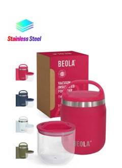 BEOLA 600ml Food Jar Lunch Box Food Thermos Stainless Steel Double Wall Insulated Travel Food Flask with Snack Tritan Container for Kids, Adults, 20oz (Raspberry)  - Image 1