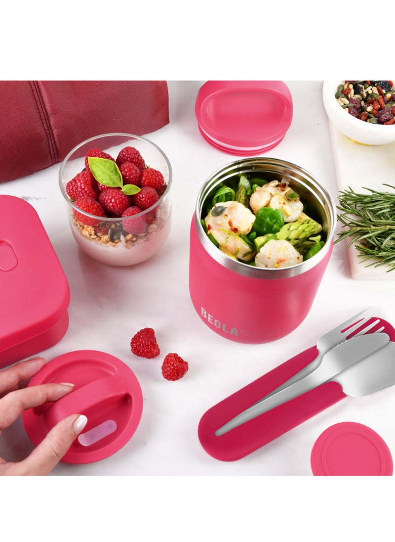 BEOLA 600ml Food Jar Lunch Box Food Thermos Stainless Steel Double Wall Insulated Travel Food Flask with Snack Tritan Container for Kids, Adults, 20oz (Raspberry)  - Image 5
