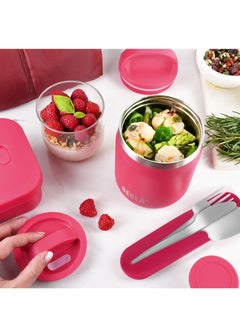 BEOLA 600ml Food Jar Lunch Box Food Thermos Stainless Steel Double Wall Insulated Travel Food Flask with Snack Tritan Container for Kids, Adults, 20oz (Raspberry)  - Image 5