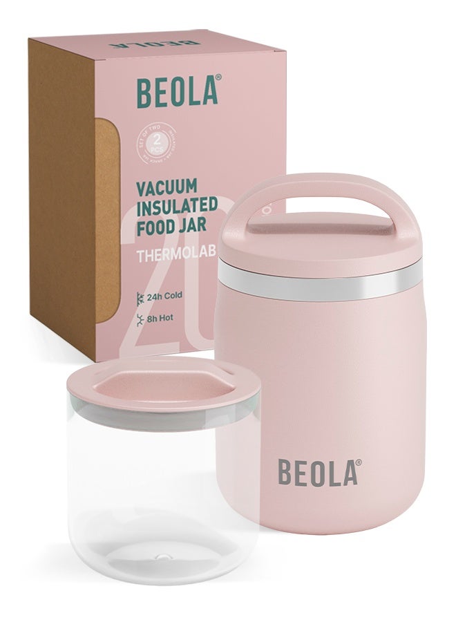 BEOLA 600ml Food Jar Lunch Box Food Thermos Stainless Steel Double Wall Insulated Travel Food Flask with Snack Tritan Container for Kids, Adults, 20oz (Blush Pink) - Image 1