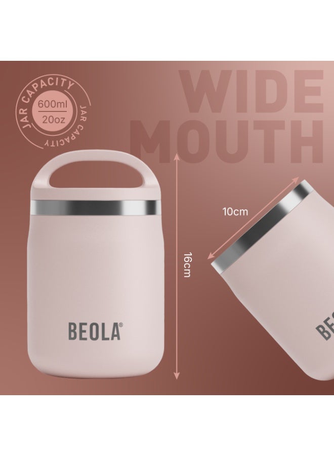 BEOLA 600ml Food Jar Lunch Box Food Thermos Stainless Steel Double Wall Insulated Travel Food Flask with Snack Tritan Container for Kids, Adults, 20oz (Blush Pink) - Image 4
