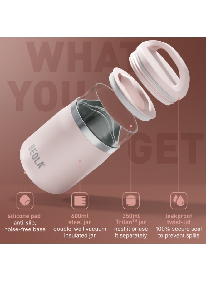 BEOLA 600ml Food Jar Lunch Box Food Thermos Stainless Steel Double Wall Insulated Travel Food Flask with Snack Tritan Container for Kids, Adults, 20oz (Blush Pink) - Image 2