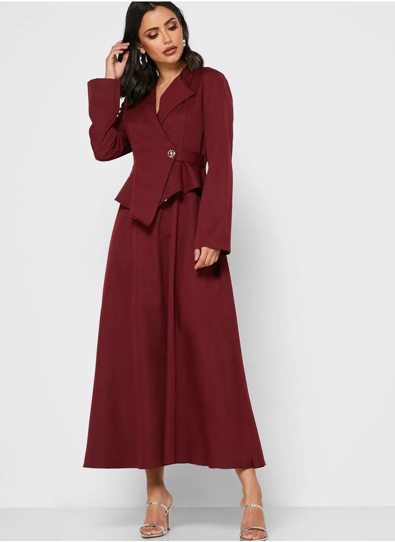 Khizana Wrap Front Peplum Midi Dress