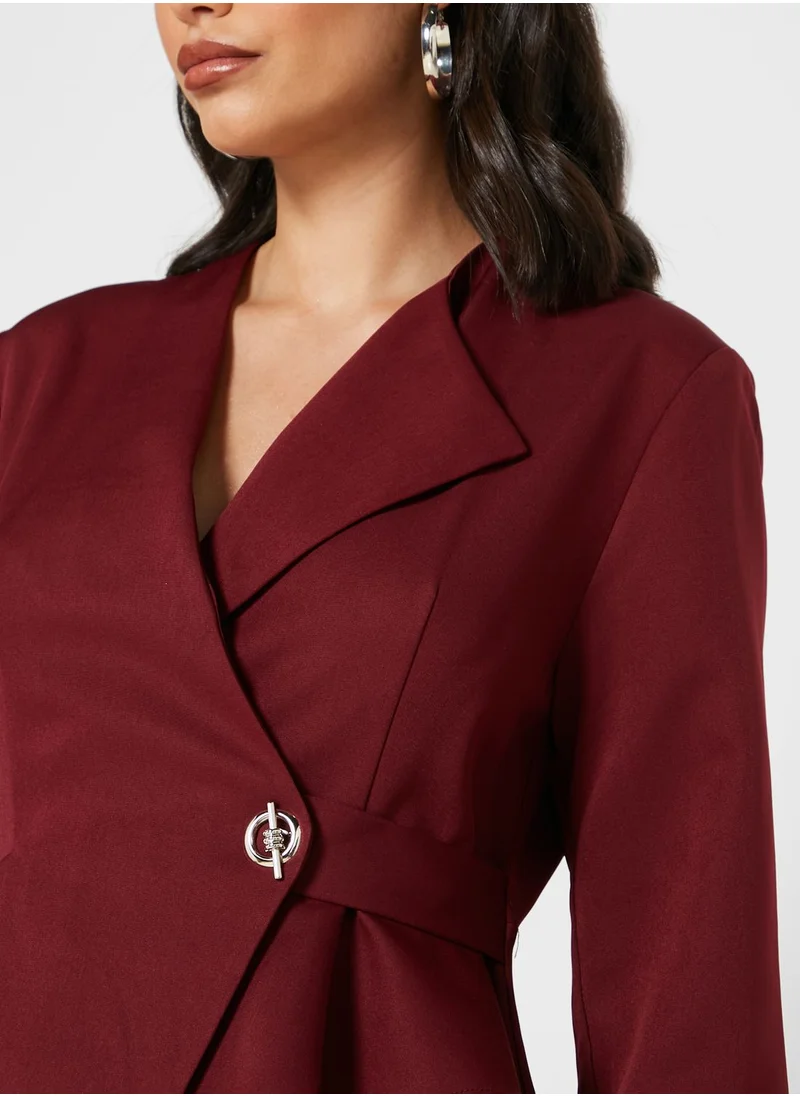 Khizana Wrap Front Peplum Midi Dress