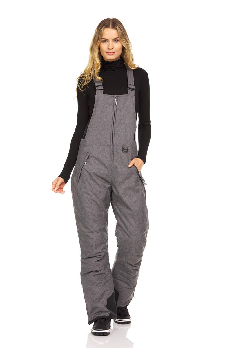 Arctic Quest Womens Ski Snow Bibs Pants Insulated Water Resistant Overalls Snowboarding Winter Waterproof Pants Women, Grey Heather, Medium - Image 1