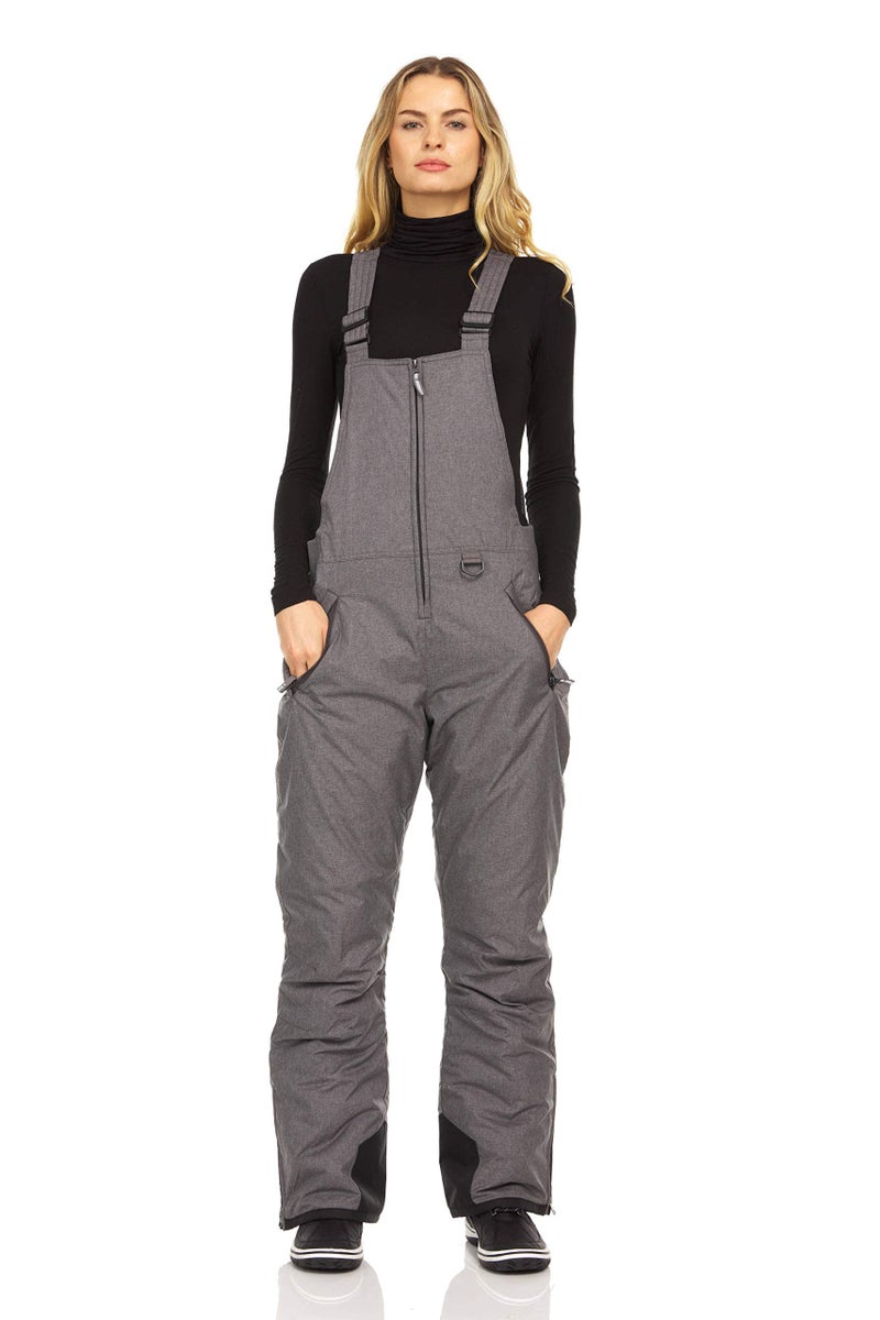 Arctic Quest Womens Ski Snow Bibs Pants Insulated Water Resistant Overalls Snowboarding Winter Waterproof Pants Women, Grey Heather, Medium - Image 2