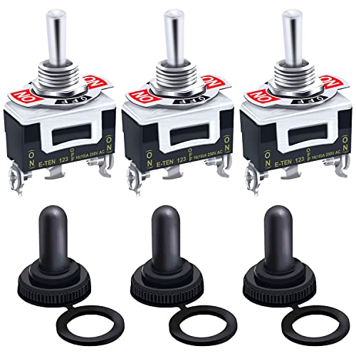 Twidec/3Pcs Heavy Duty Rocker Momentary Toggle Switch 16A 250V AC SPDT 3 Position 3 Pin (ON)-Off-(ON) Switch with Metal Bat Waterproof Boot Cap Cover Ten-123-B123 - Image 1