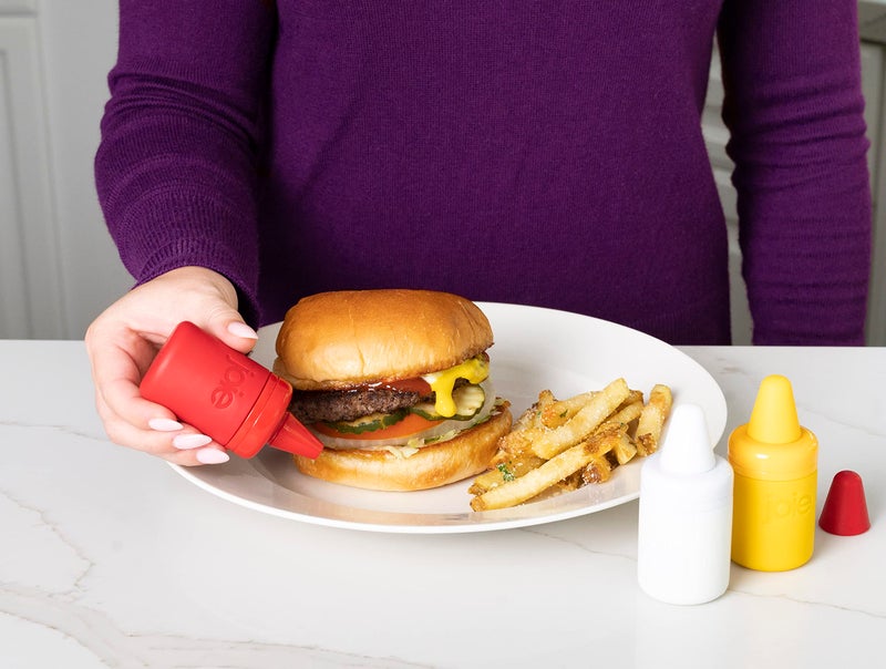 Joie Condiment Mini Squeeze Bottles with Nozzle Caps, Non-Stick Silicone, Set of 3 - Image 4