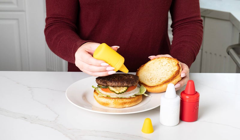 Joie Condiment Mini Squeeze Bottles with Nozzle Caps, Non-Stick Silicone, Set of 3 - Image 5