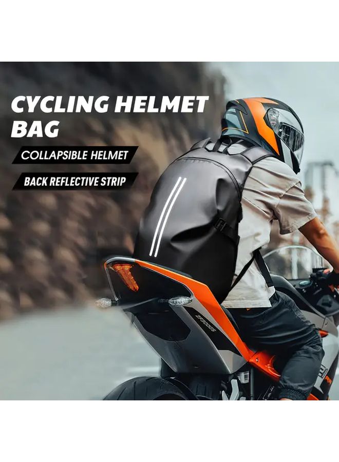 Black Reflective Motorcycle Helmet Backpack Durable PVC Soft Shell Multiple Pockets Outdoor Sports Cycling Hiking - Image 2