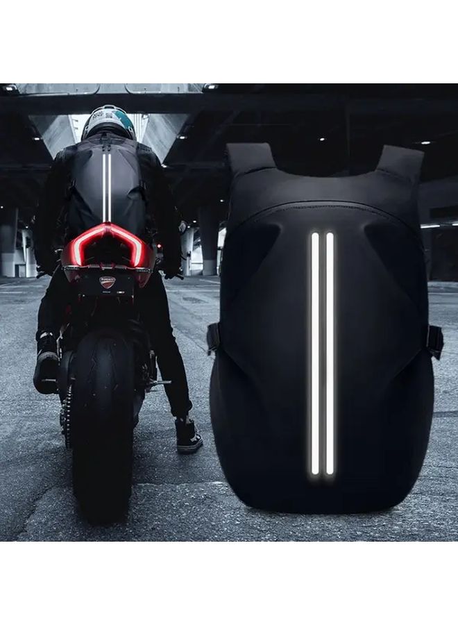 Black Reflective Motorcycle Helmet Backpack Durable PVC Soft Shell Multiple Pockets Outdoor Sports Cycling Hiking - Image 1