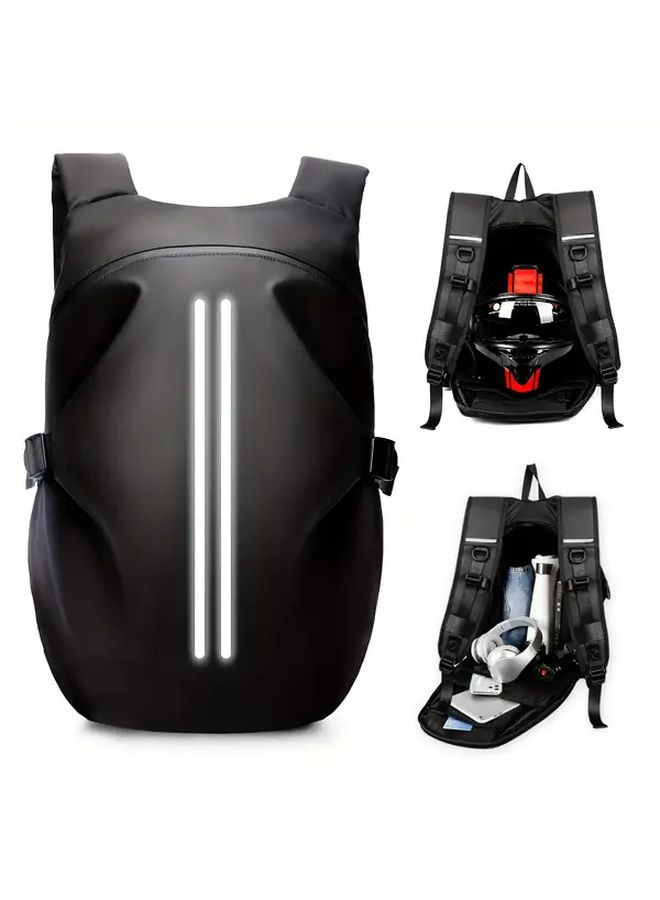 Black Reflective Motorcycle Helmet Backpack Durable PVC Soft Shell Multiple Pockets Outdoor Sports Cycling Hiking - Image 5