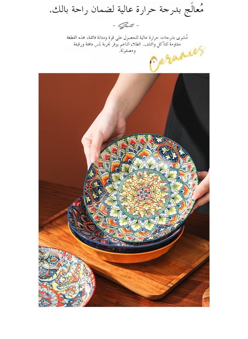 Bohemian Style Ceramic Plate High-Value Plate Household New Dish Plate Underglaze Color Dinner Plate Deep Plate For Serving Dishes - Image 5
