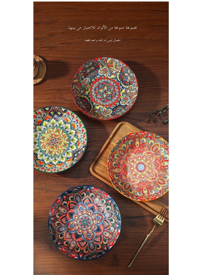 Bohemian Style Ceramic Plate High-Value Plate Household New Dish Plate Underglaze Color Dinner Plate Deep Plate For Serving Dishes - Image 4