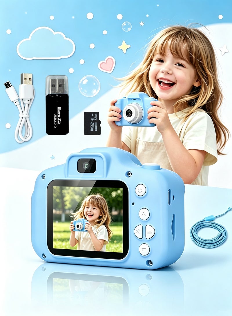 Yakiter Kids Camera Gifts for 3-8 Year Old Boys Girls,Mini Rechargeable Child Digital Camera Shockproof Video Camcorder Gifts for,8MP HD Video 2 Inch Screenfor Outdoor Play(32GB TF card and Card Readers),Blue - Image 1