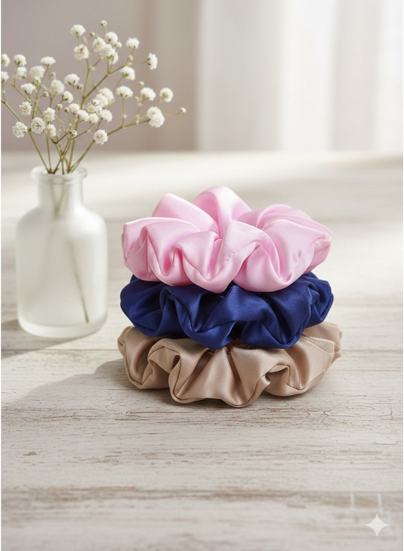 3 Pcs Hair Scrunchies Ponytail Holder Satin Elastic Soft Hair Ties Scrunchy Hair Bands for Girls and Ladies Hair Accessories - Image 1