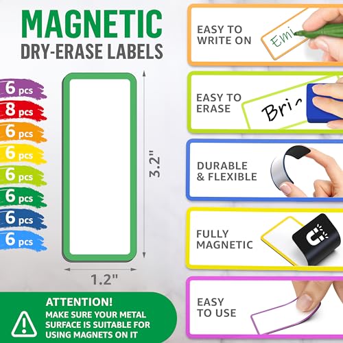 JUZARI 50 Pack Dry Erase Magnetic Labels 3.2x1.2 in - Magnetic Name Tags for Classroom Lockers School Bus - Classroom Magnets for Names - Magnet Labels for Whiteboard - Magnet Names Plates for Classrooms - Image 2