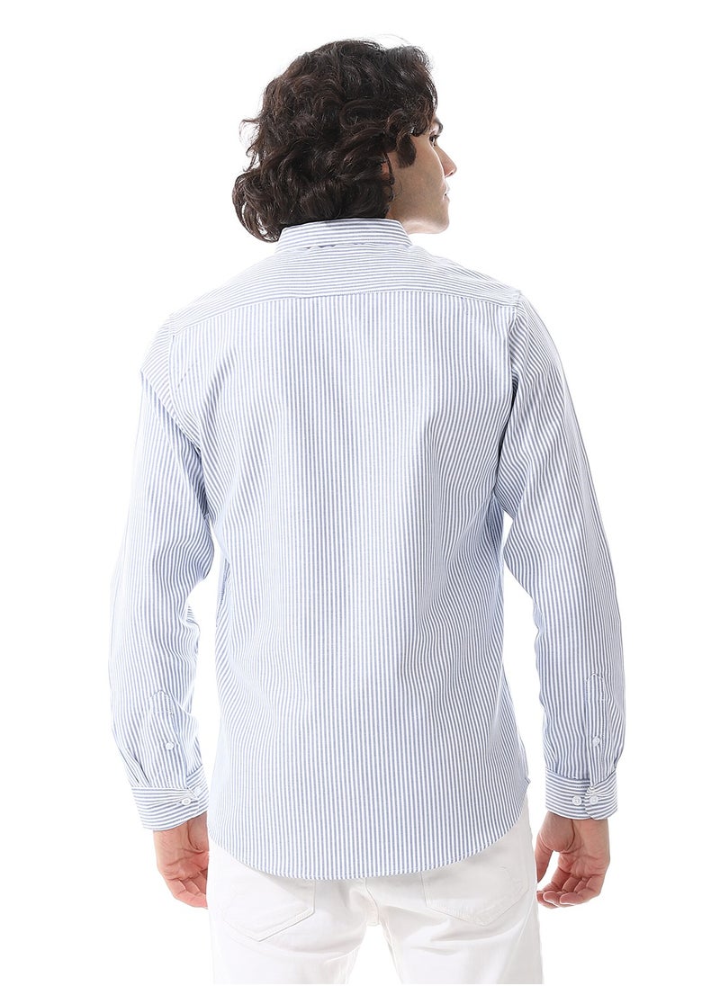 Andora - Candy Stripes Pattern Turn Down Collar Oxford Shirt_ White & Royal Blue - Image 1