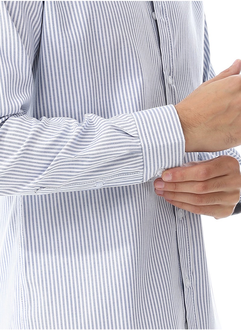 Andora - Candy Stripes Pattern Turn Down Collar Oxford Shirt_ White & Royal Blue - Image 1