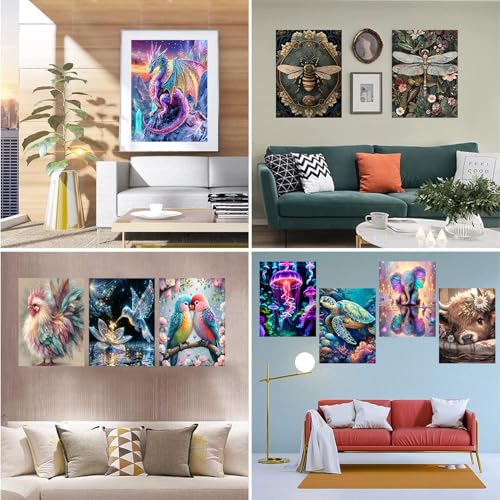 Meothan Multipack Diamond Art Kits for Adults 12 Pack Animals Diamond Painting Kits for Adults 5D DIY Round Dimond Gem Art Packs of 12 Home Decor Gift 12x16inch - Image 3