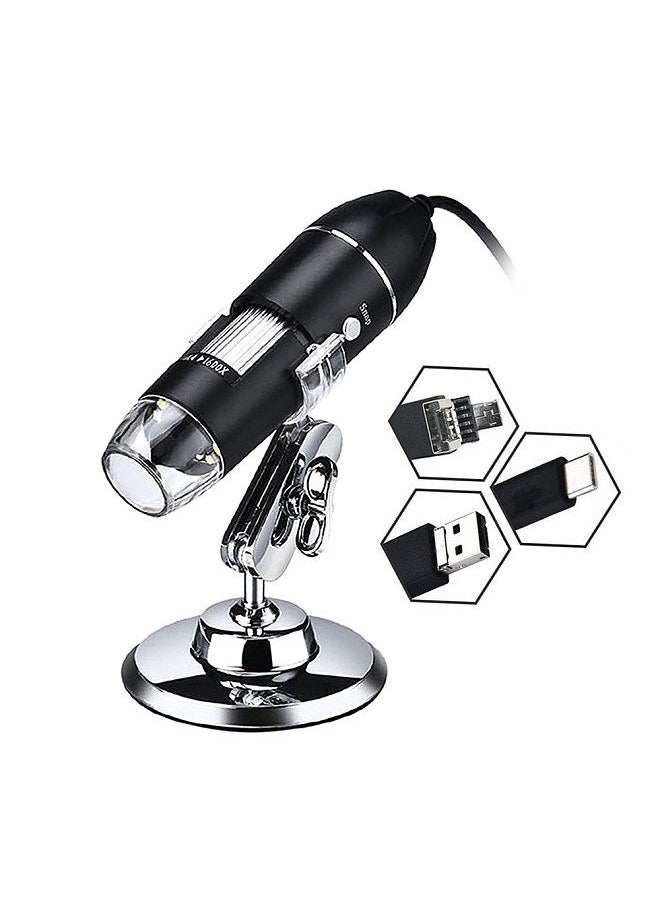Generic - 3 In 1 USB & MICRO USB &Type-C Digital Microscope 1600X Magnification Camera 8 LEDs with Stand - Image 1
