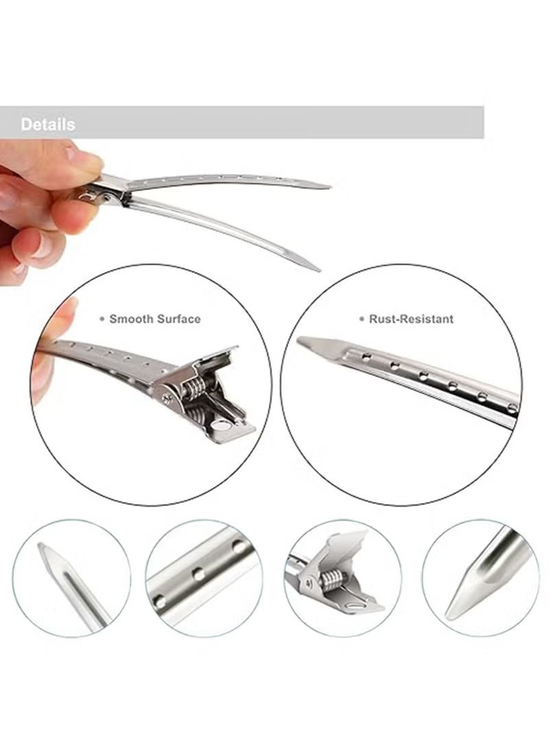 30 قطعة من مشابك منقار البط، مشبك تجعيد معدني، مشابك تجعيد معدنية مقاومة للصدأ بطول 3.5 بوصة مع فتحات لتصفيف الشعر، الصالون، فيونكات DIY (فضية) - Image 2