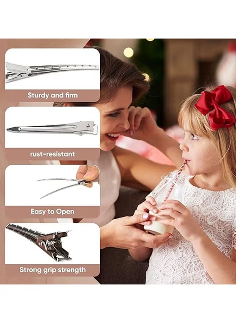 30 قطعة من مشابك منقار البط، مشبك تجعيد معدني، مشابك تجعيد معدنية مقاومة للصدأ بطول 3.5 بوصة مع فتحات لتصفيف الشعر، الصالون، فيونكات DIY (فضية) - Image 3