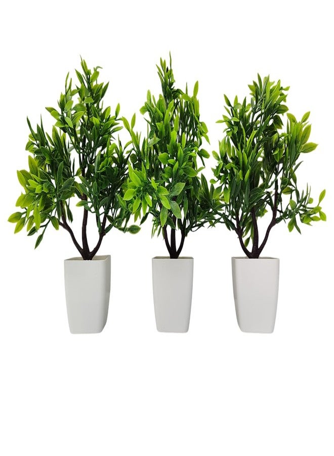 مجموعة نباتات اصطناعية، خضراء، أصص بيضاء، ديكور داخلي، أشجار صغيرة، مجموعة من 3 قطع - Image 4