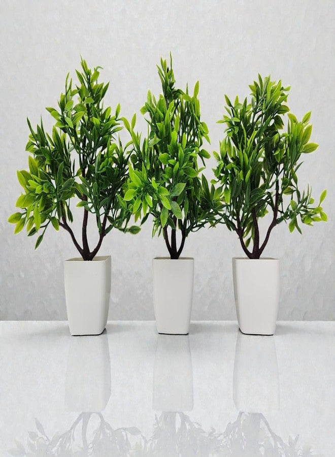 مجموعة نباتات اصطناعية، خضراء، أصص بيضاء، ديكور داخلي، أشجار صغيرة، مجموعة من 3 قطع - Image 2