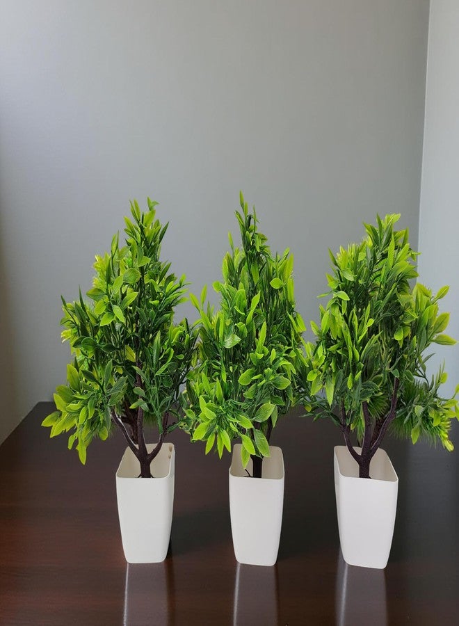 مجموعة نباتات اصطناعية، خضراء، أصص بيضاء، ديكور داخلي، أشجار صغيرة، مجموعة من 3 قطع - Image 5