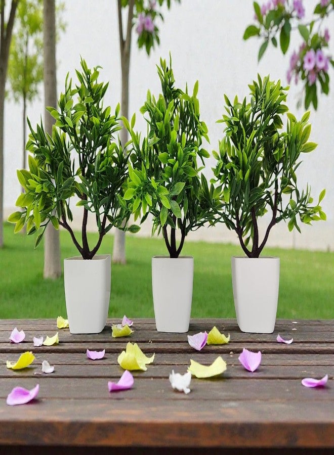 مجموعة نباتات اصطناعية، خضراء، أصص بيضاء، ديكور داخلي، أشجار صغيرة، مجموعة من 3 قطع - Image 3