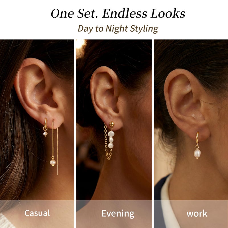 Moodear Gold Earrings for Women Trendy â€“ Dainty 14K Gold Plated Pearl Earring Stacks, Small Hypoallergenic Drop Dangle Huggie Hoop Earrings No Tarnish Trendy Jewelry Gift - Image 5