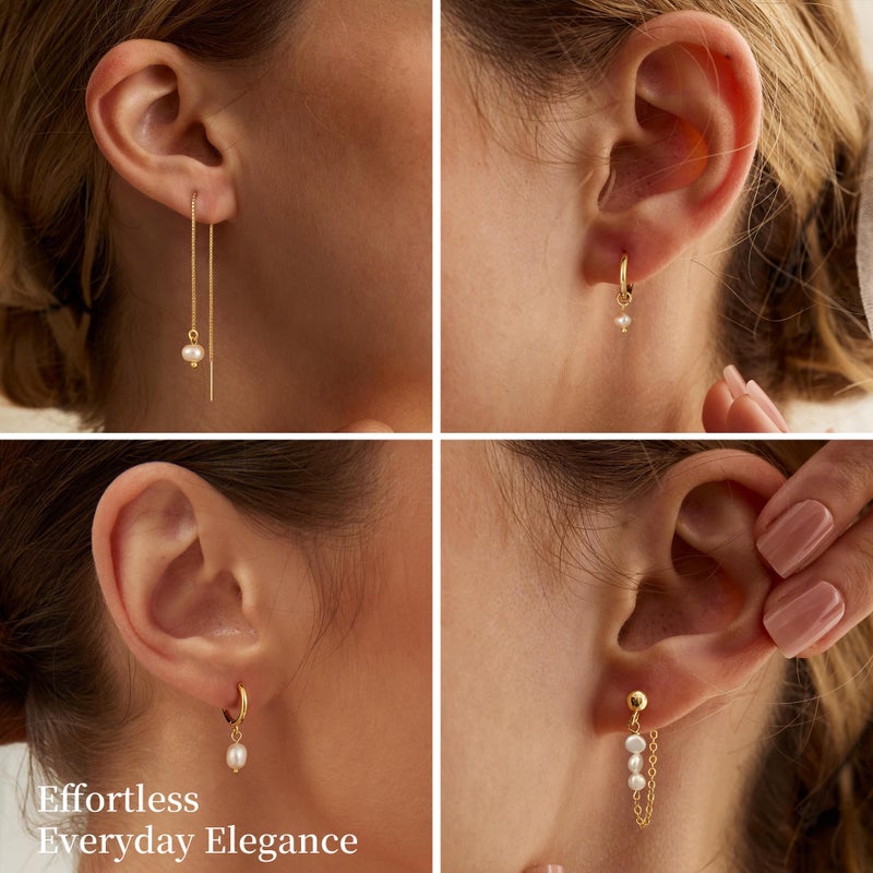 Moodear Gold Earrings for Women Trendy â€“ Dainty 14K Gold Plated Pearl Earring Stacks, Small Hypoallergenic Drop Dangle Huggie Hoop Earrings No Tarnish Trendy Jewelry Gift - Image 3