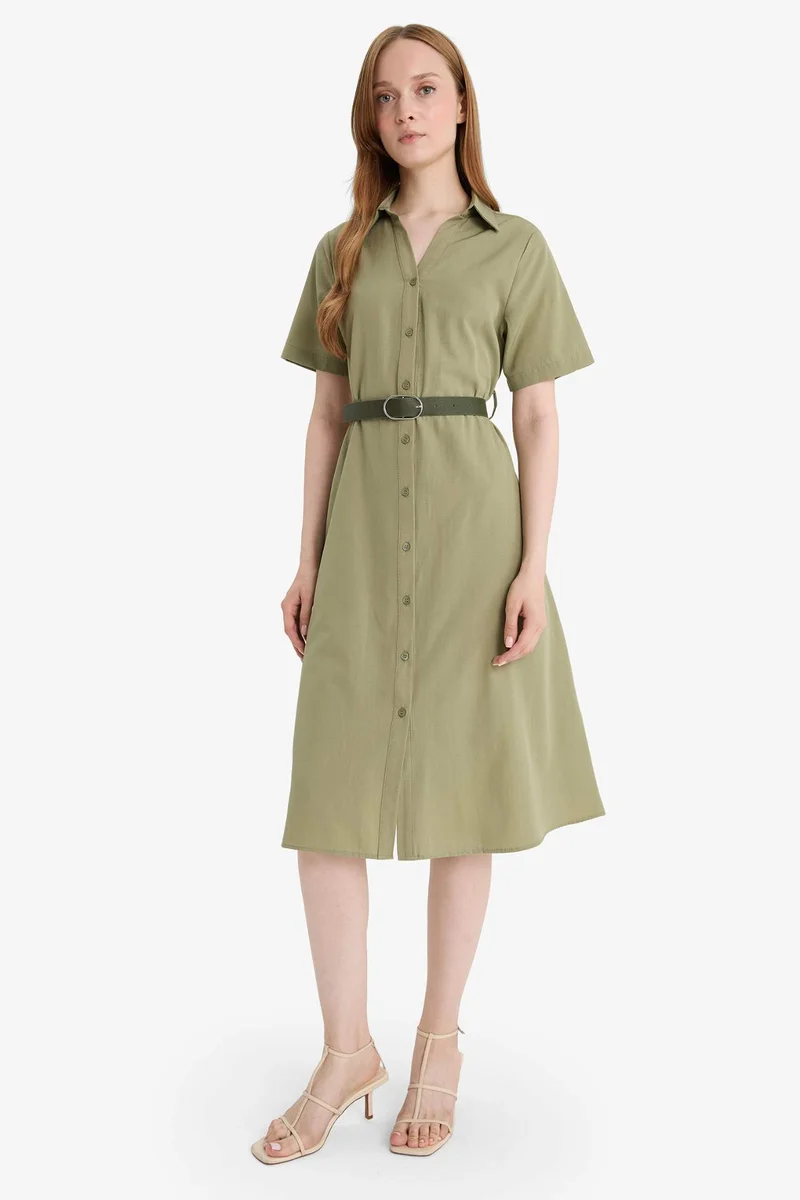 ديفاكتو Shirt Collar Poplin Dress