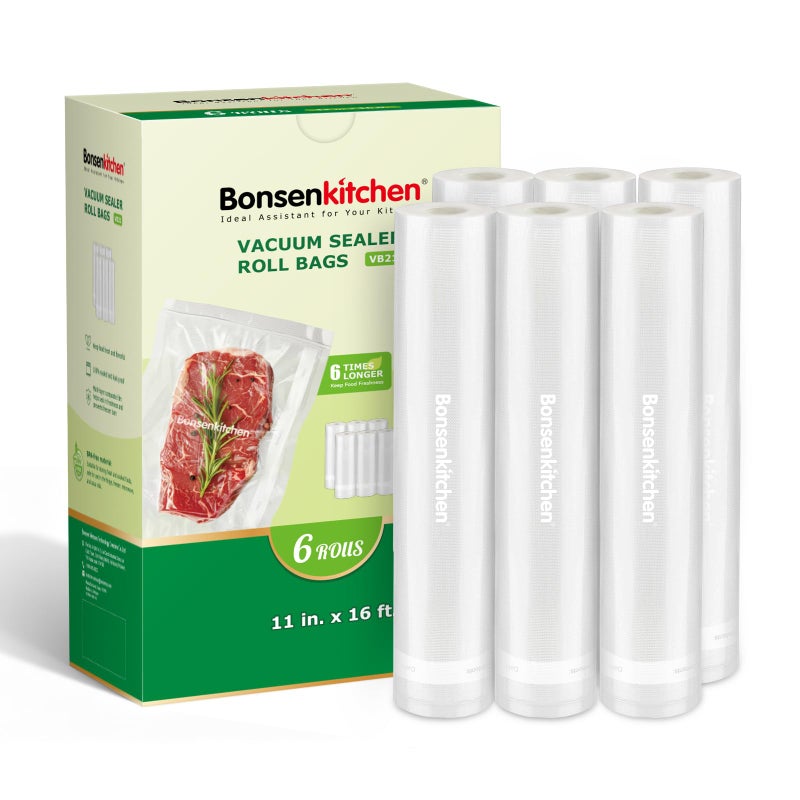 2025 Upgraded Bonsenkitchen 6 Rolls 11 x 16 Vacuum Sealer Bags for Food with a Color Box Easy to Store Commercial Grade BPA Free Great for Food Storage or Sous Vide VB21