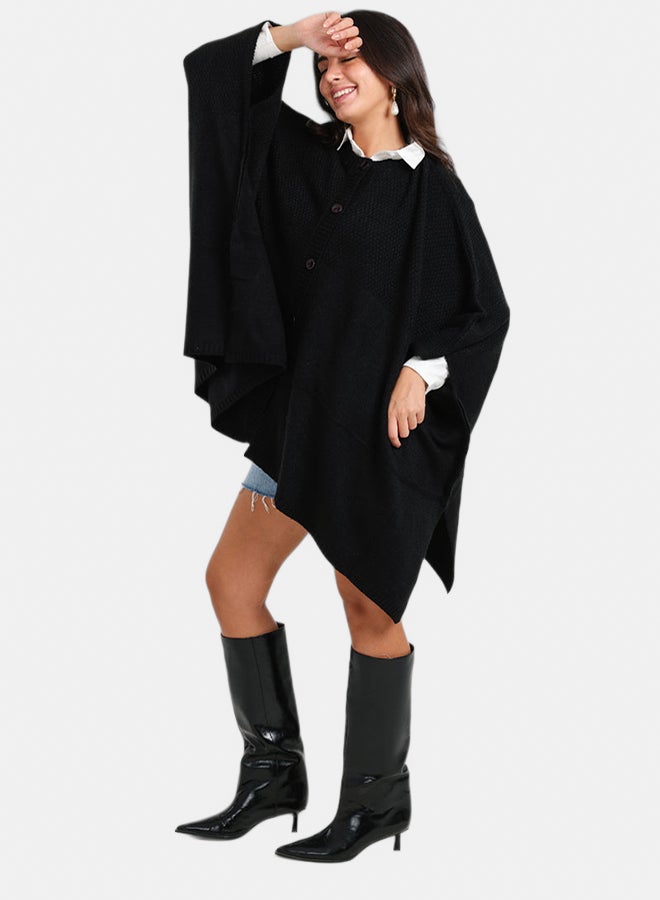 Carina Asymmetrical Buttoned Poncho - Image 2